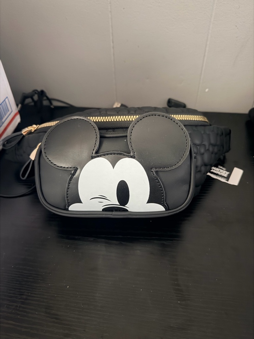 Primark Black Crossbody Bag with White Mickey Face and Gold Hardware